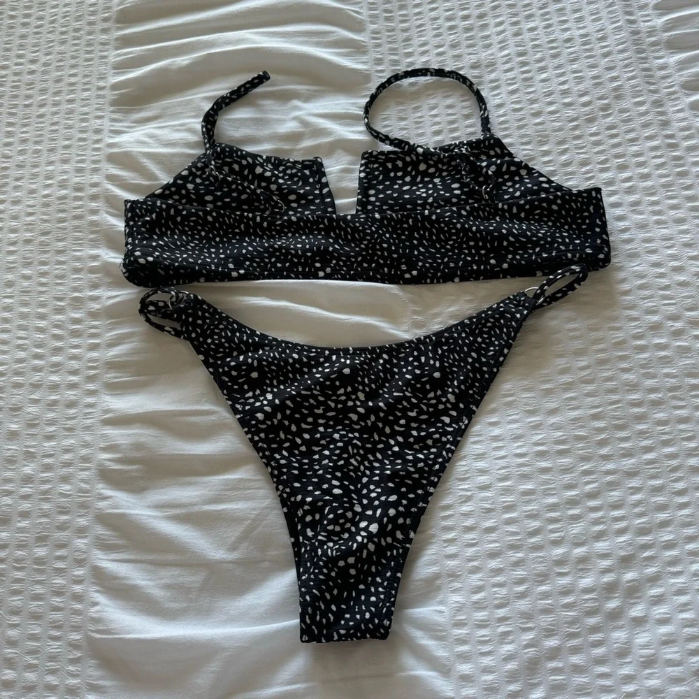 SHEIN Black and White Polka Dot Bikini Set